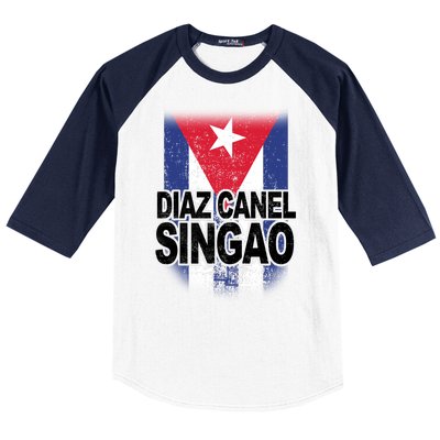 Diaz Canel Singao Cuban Flag Distressed Baseball Sleeve Shirt