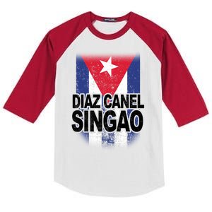 Diaz Canel Singao Cuban Flag Distressed Kids Colorblock Raglan Jersey