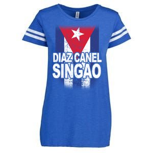 Diaz Canel Singao Cuban Flag Distressed Enza Ladies Jersey Football T-Shirt