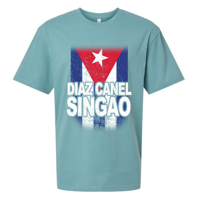 Diaz Canel Singao Cuban Flag Distressed Sueded Cloud Jersey T-Shirt