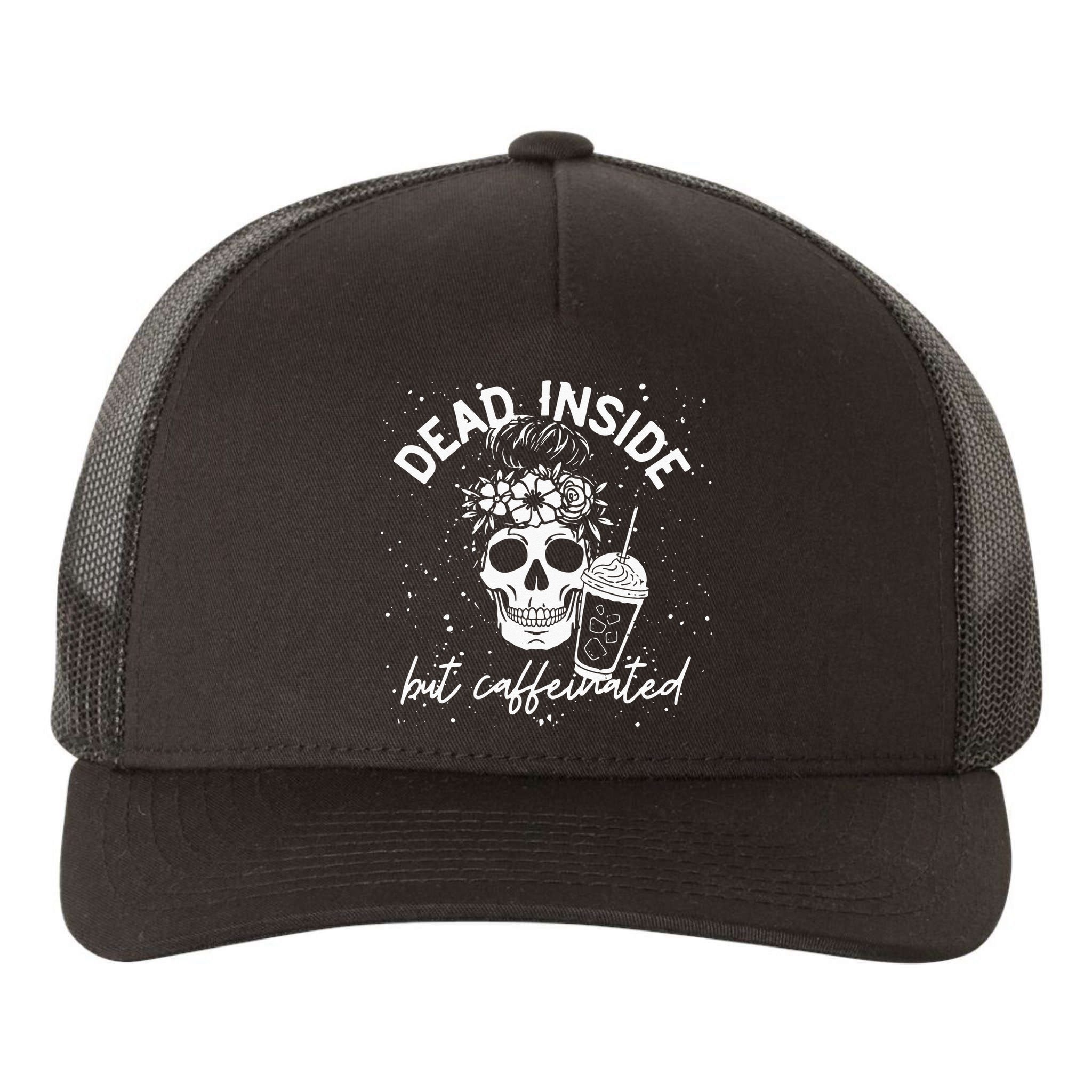 Dead Inside But Caffeinated Mom Skull Flower Coffee Lover Yupoong Adult 5-Panel Trucker Hat