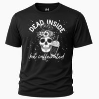 Dead Inside But Caffeinated Mom Skull Flower Coffee Lover Cooling Performance Crew T-Shirt