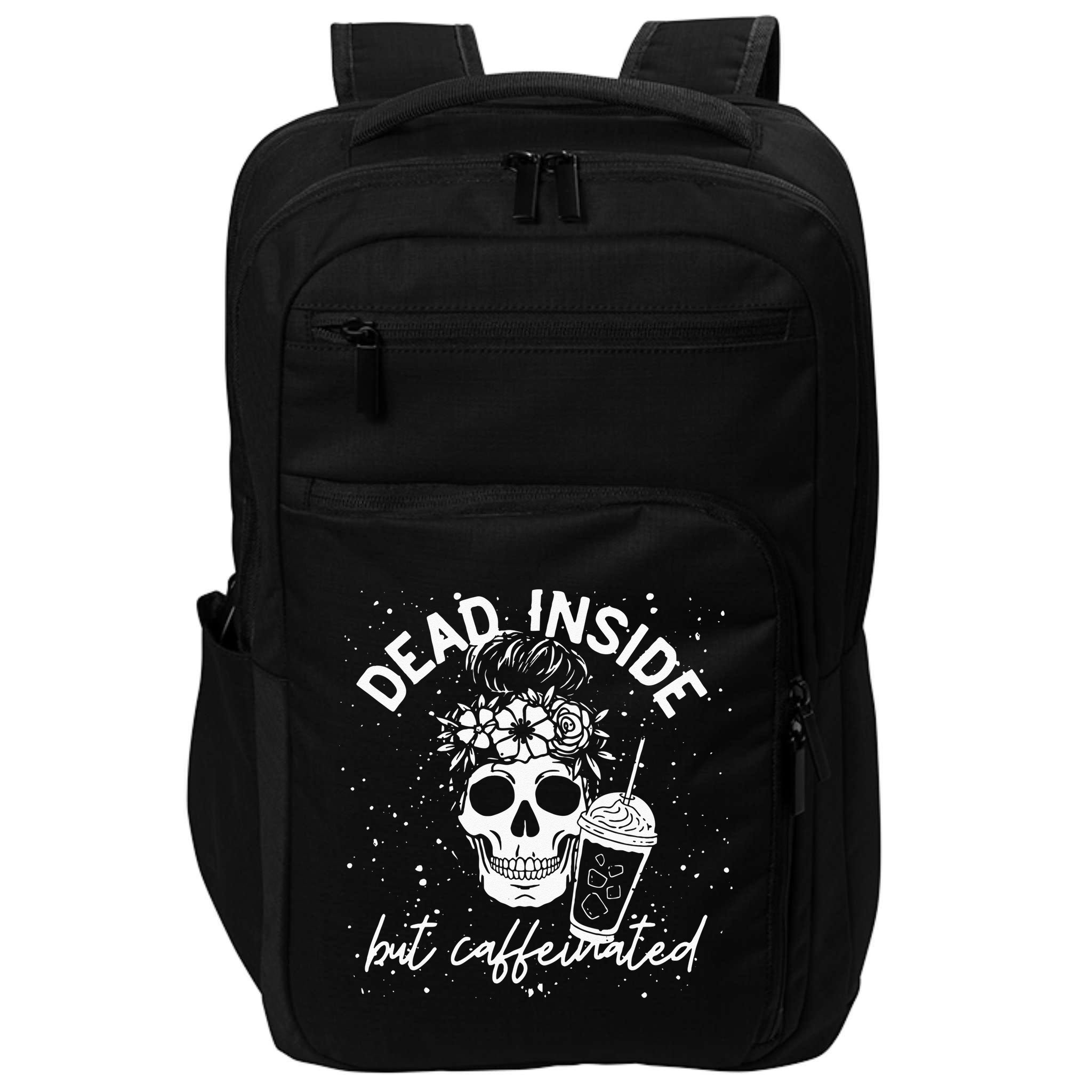 Dead Inside But Caffeinated Mom Skull Flower Coffee Lover Impact Tech Backpack