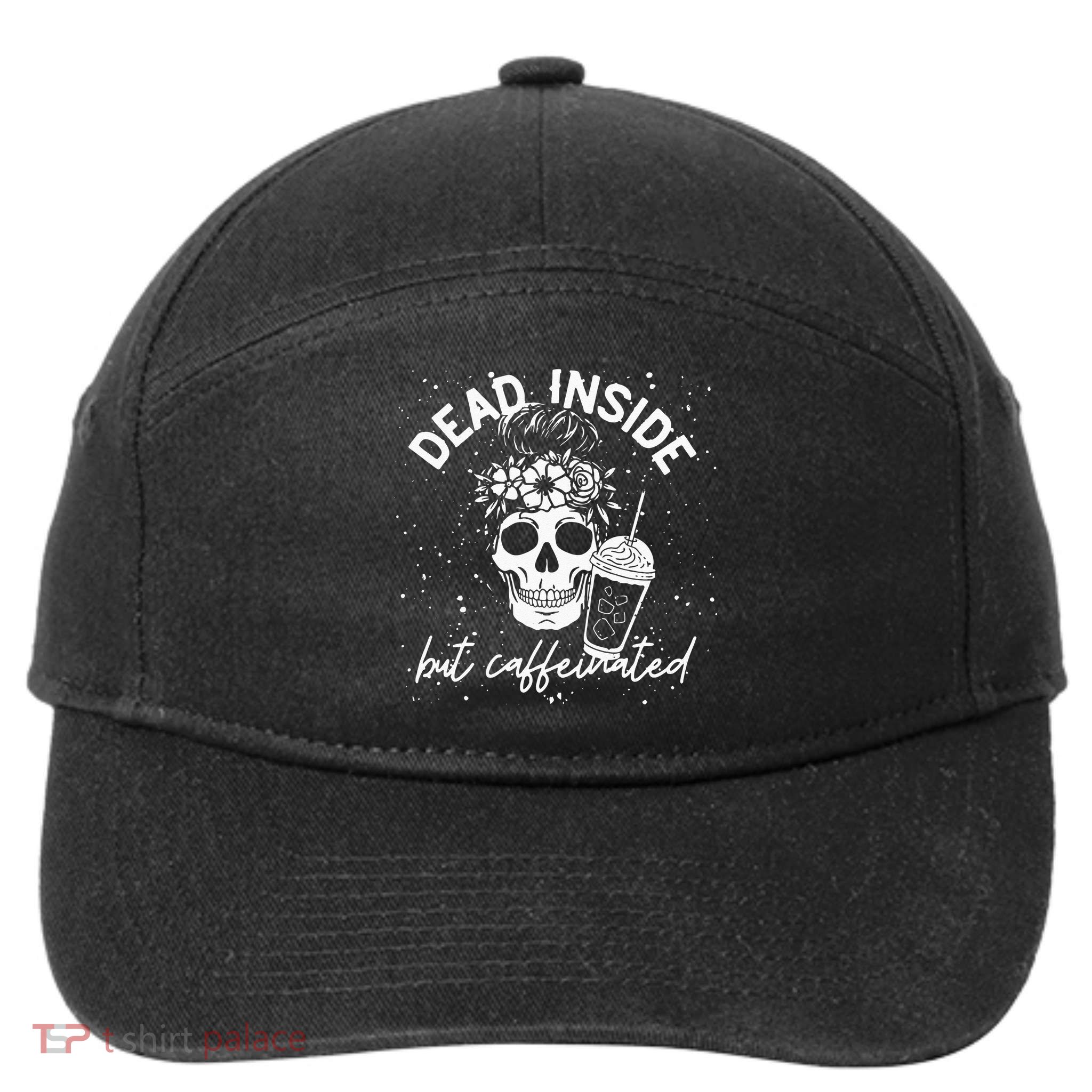 Dead Inside But Caffeinated Mom Skull Flower Coffee Lover 7-Panel Snapback Hat