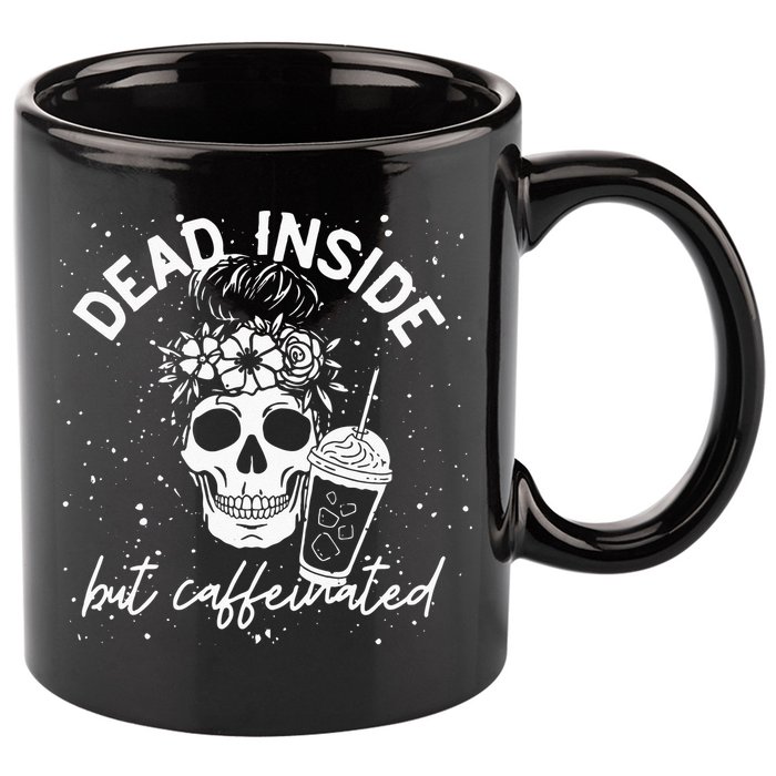 Dead Inside But Caffeinated Mom Skull Flower Coffee Lover 11oz C Handle Ceramic Mug