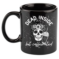 Dead Inside But Caffeinated Mom Skull Flower Coffee Lover 11oz C Handle Ceramic Mug