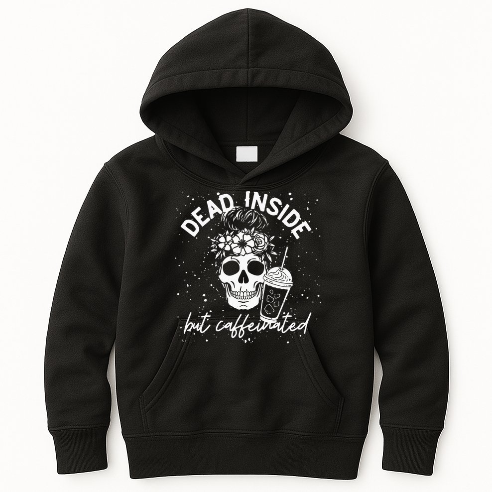 Dead Inside But Caffeinated Mom Skull Flower Coffee Lover Kids Hoodie