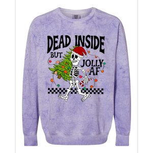 Dead Inside But Jolly Af Funny Skeleton Christmas Tree Retro Cute Gift Colorblast Crewneck Sweatshirt