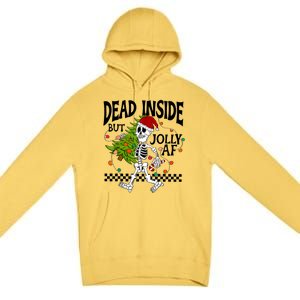 Dead Inside But Jolly Af Funny Skeleton Christmas Tree Retro Cute Gift Premium Pullover Hoodie