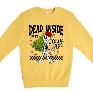 Dead Inside But Jolly Af Funny Skeleton Christmas Tree Retro Cute Gift Premium Crewneck Sweatshirt