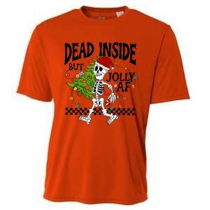 Dead Inside But Jolly Af Funny Skeleton Christmas Tree Retro Cute Gift Cooling Performance Crew T-Shirt