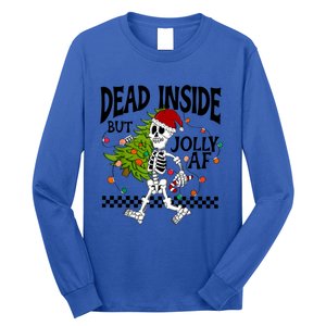 Dead Inside But Jolly Af Funny Skeleton Christmas Tree Retro Cute Gift Long Sleeve Shirt