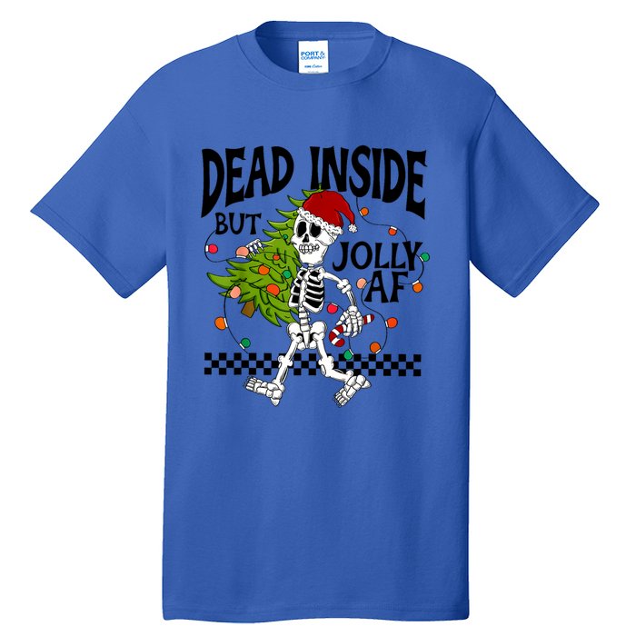 Dead Inside But Jolly Af Funny Skeleton Christmas Tree Retro Cute Gift Tall T-Shirt