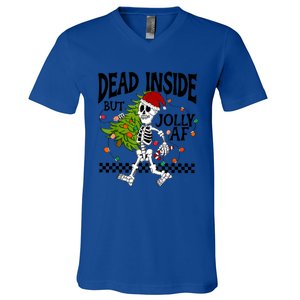 Dead Inside But Jolly Af Funny Skeleton Christmas Tree Retro Cute Gift V-Neck T-Shirt