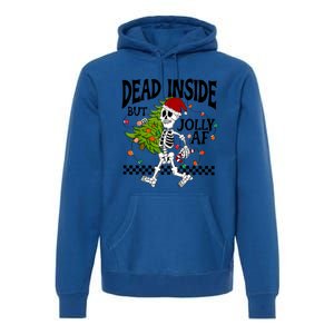 Dead Inside But Jolly Af Funny Skeleton Christmas Tree Retro Cute Gift Premium Hoodie