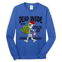 Dead Inside But Jolly Af Funny Skeleton Christmas Tree Retro Cute Gift Tall Long Sleeve T-Shirt