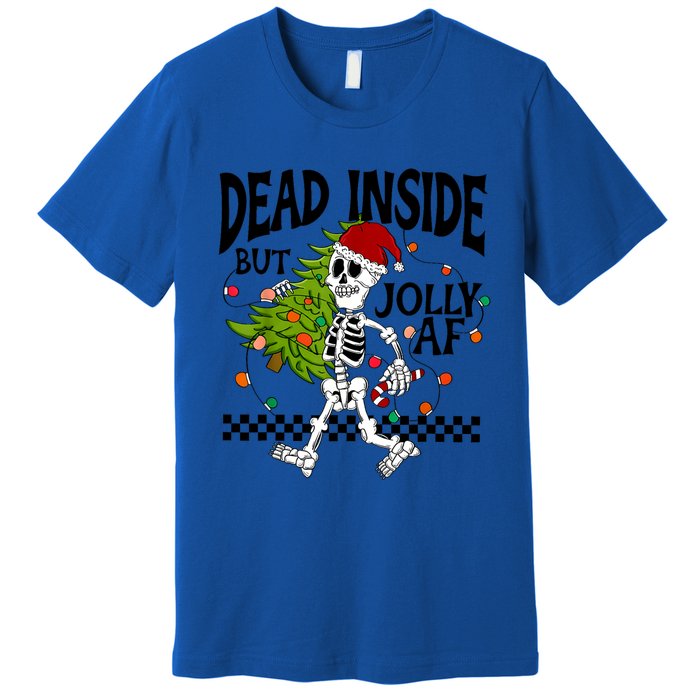 Dead Inside But Jolly Af Funny Skeleton Christmas Tree Retro Cute Gift Premium T-Shirt