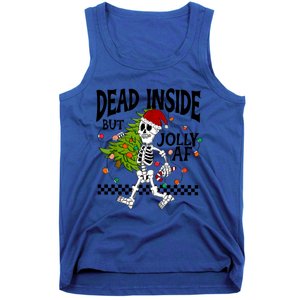 Dead Inside But Jolly Af Funny Skeleton Christmas Tree Retro Cute Gift Tank Top