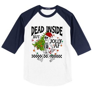 Dead Inside But Jolly Af Funny Skeleton Christmas Tree Retro Cute Gift Baseball Sleeve Shirt