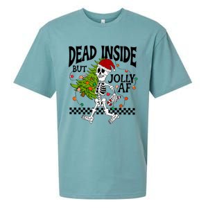 Dead Inside But Jolly Af Funny Skeleton Christmas Tree Retro Cute Gift Sueded Cloud Jersey T-Shirt