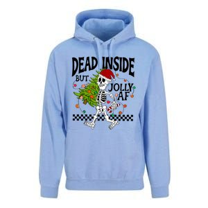 Dead Inside But Jolly Af Funny Skeleton Christmas Tree Retro Cute Gift Unisex Surf Hoodie