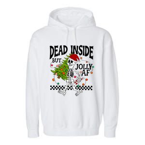 Dead Inside But Jolly Af Funny Skeleton Christmas Tree Retro Cute Gift Garment-Dyed Fleece Hoodie