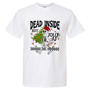 Dead Inside But Jolly Af Funny Skeleton Christmas Tree Retro Cute Gift Garment-Dyed Heavyweight T-Shirt