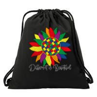 Different Is Beautiful Sunflower Puzzle Autism Awareness Month Gift Drawstring Bag