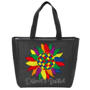 Different Is Beautiful Sunflower Puzzle Autism Awareness Month Gift Zip Tote Bag