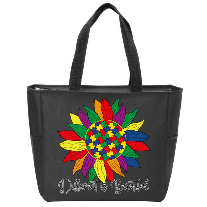 Different Is Beautiful Sunflower Puzzle Autism Awareness Month Gift Zip Tote Bag