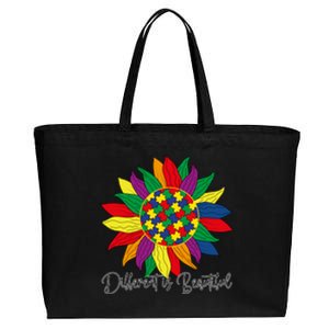 Different Is Beautiful Sunflower Puzzle Autism Awareness Month Gift Cotton Canvas Jumbo Tote