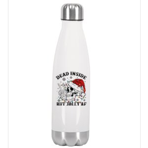 Dead Inside But Jolly Af Funny Skeleton Santa Hat Christmas Funny Gift Stainless Steel Insulated Water Bottle