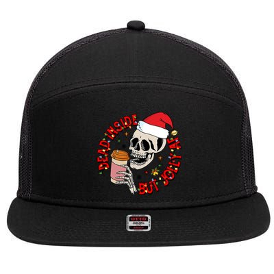 Dead Inside But Jolly Af Funny Skeleton Coffee Christmas Gift 7 Panel Mesh Trucker Snapback Hat