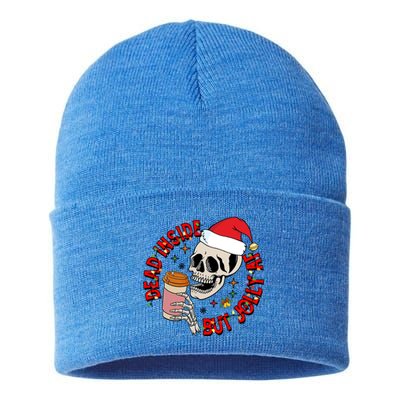 Dead Inside But Jolly Af Funny Skeleton Coffee Christmas Gift Sustainable Knit Beanie