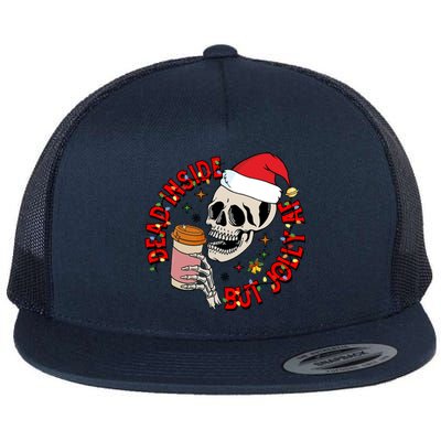 Dead Inside But Jolly Af Funny Skeleton Coffee Christmas Gift Flat Bill Trucker Hat