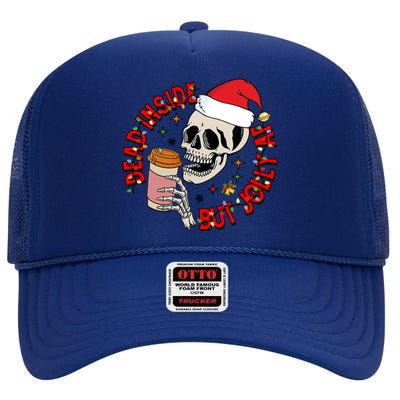 Dead Inside But Jolly Af Funny Skeleton Coffee Christmas Gift High Crown Mesh Back Trucker Hat