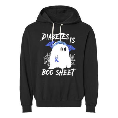 Diabetes Is Boo Sheet Halloween Ghost Diabetes Awareness Garment-Dyed Fleece Hoodie