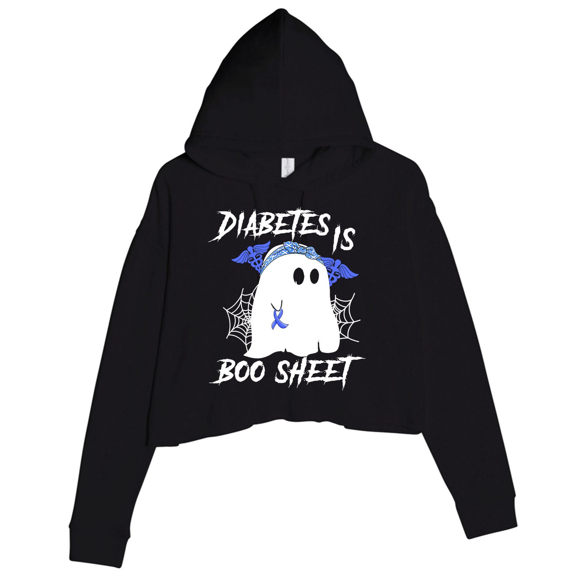 Diabetes Is Boo Sheet Halloween Ghost Diabetes Awareness Crop Fleece Hoodie