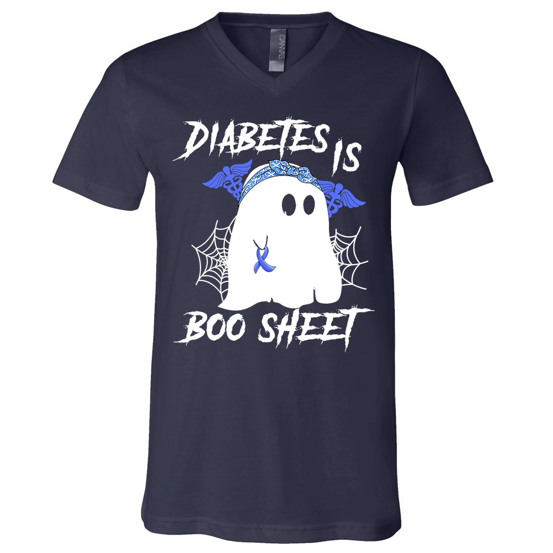 Diabetes Is Boo Sheet Halloween Ghost Diabetes Awareness V-Neck T-Shirt