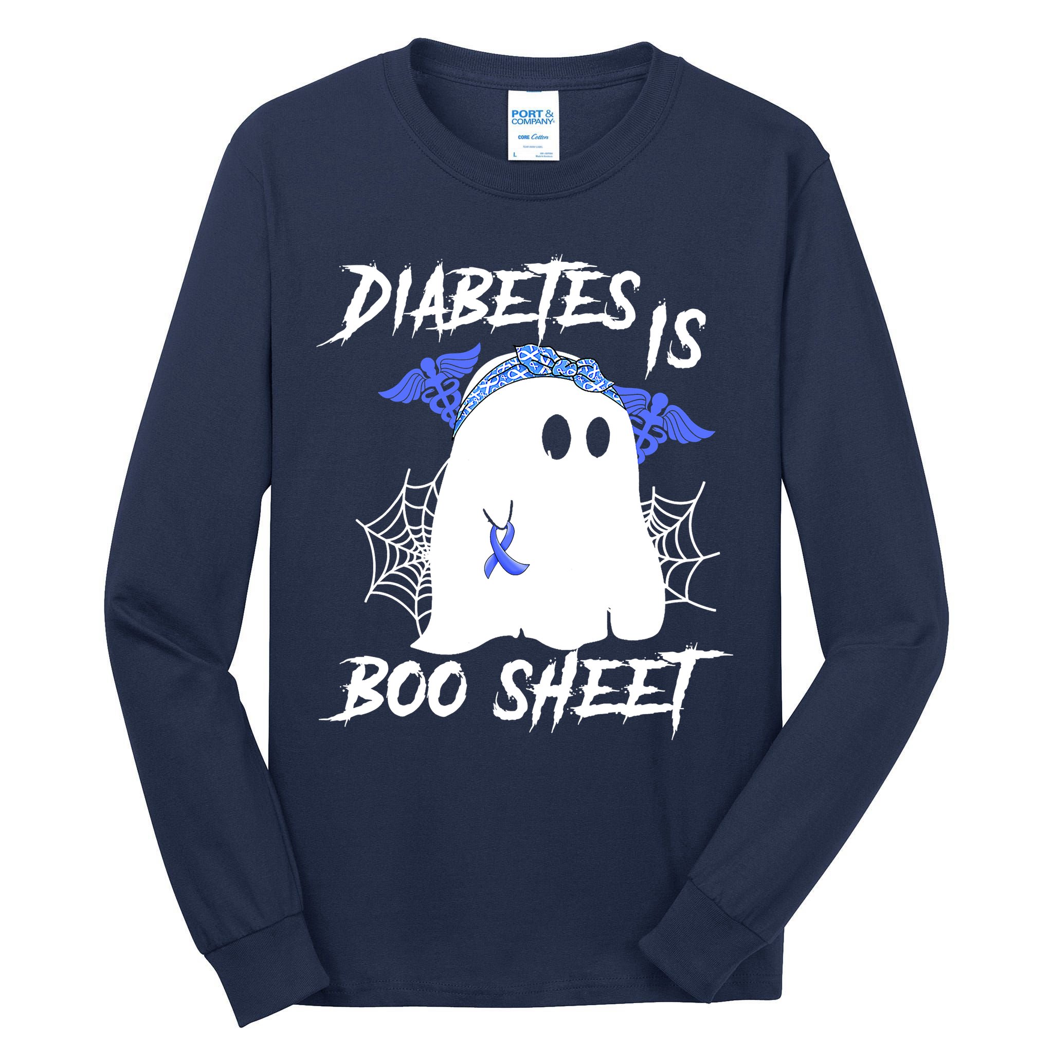 Diabetes Is Boo Sheet Halloween Ghost Diabetes Awareness Tall Long Sleeve T-Shirt