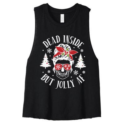 Dead Inside But Jolly Af Skeleton Funny Christmas Women's Racerback Cropped Tank