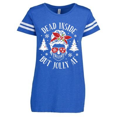 Dead Inside But Jolly Af Skeleton Funny Christmas Enza Ladies Jersey Football T-Shirt