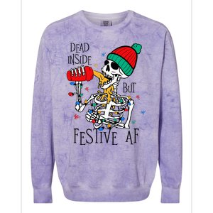 Dead Inside But Festive Af Skeleton Santa Hat Christmas Colorblast Crewneck Sweatshirt