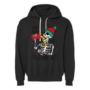 Dead Inside But Festive Af Skeleton Santa Hat Christmas Garment-Dyed Fleece Hoodie