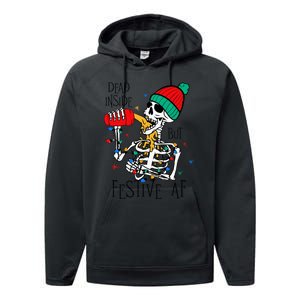 Dead Inside But Festive Af Skeleton Santa Hat Christmas Performance Fleece Hoodie