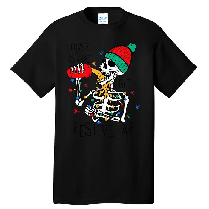 Dead Inside But Festive Af Skeleton Santa Hat Christmas Tall T-Shirt