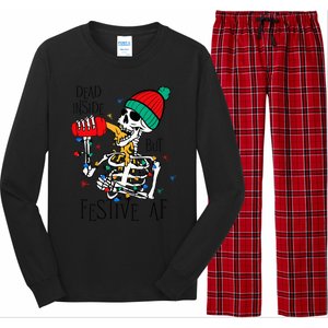 Dead Inside But Festive Af Skeleton Santa Hat Christmas Long Sleeve Pajama Set