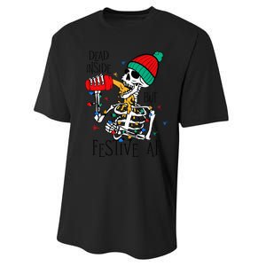 Dead Inside But Festive Af Skeleton Santa Hat Christmas Performance Sprint T-Shirt