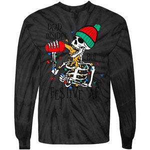 Dead Inside But Festive Af Skeleton Santa Hat Christmas Tie-Dye Long Sleeve Shirt