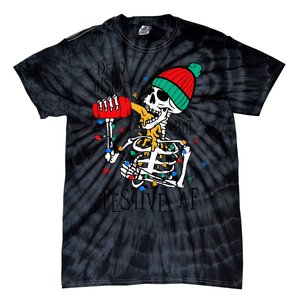 Dead Inside But Festive Af Skeleton Santa Hat Christmas Tie-Dye T-Shirt